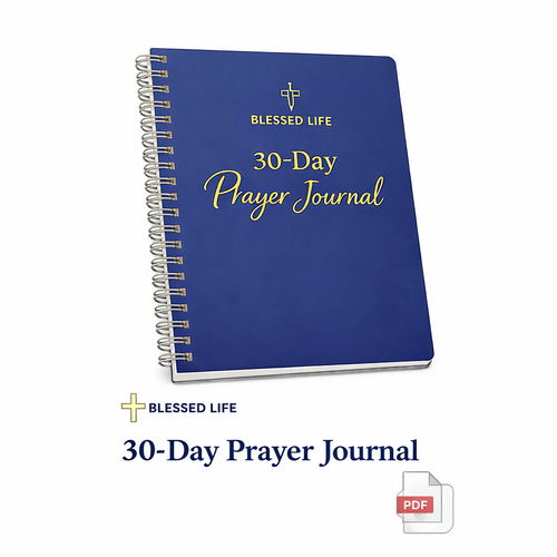 Blue prayer journal with 'Blessed Life' branding on a white background